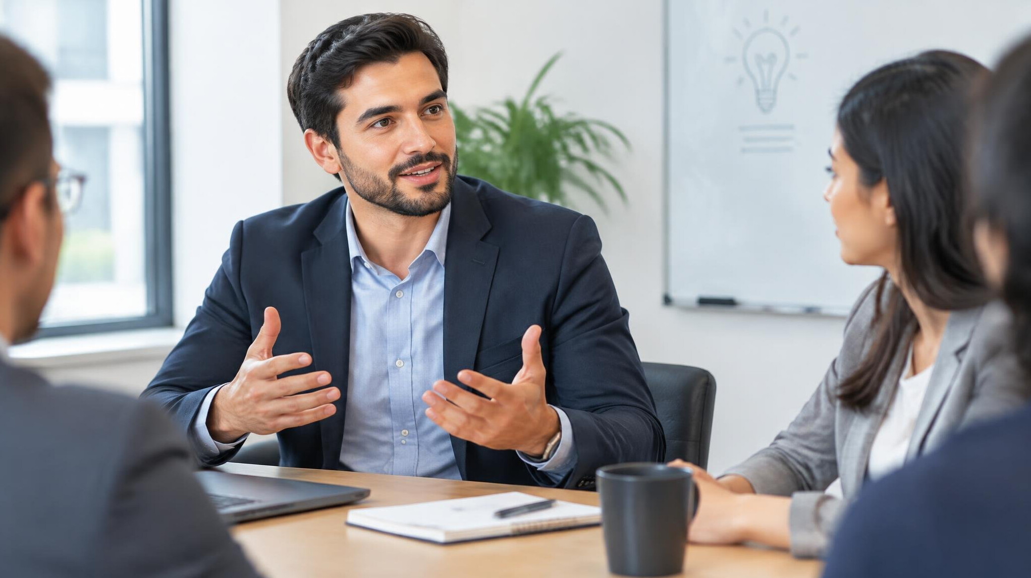 person gesturing during conversation