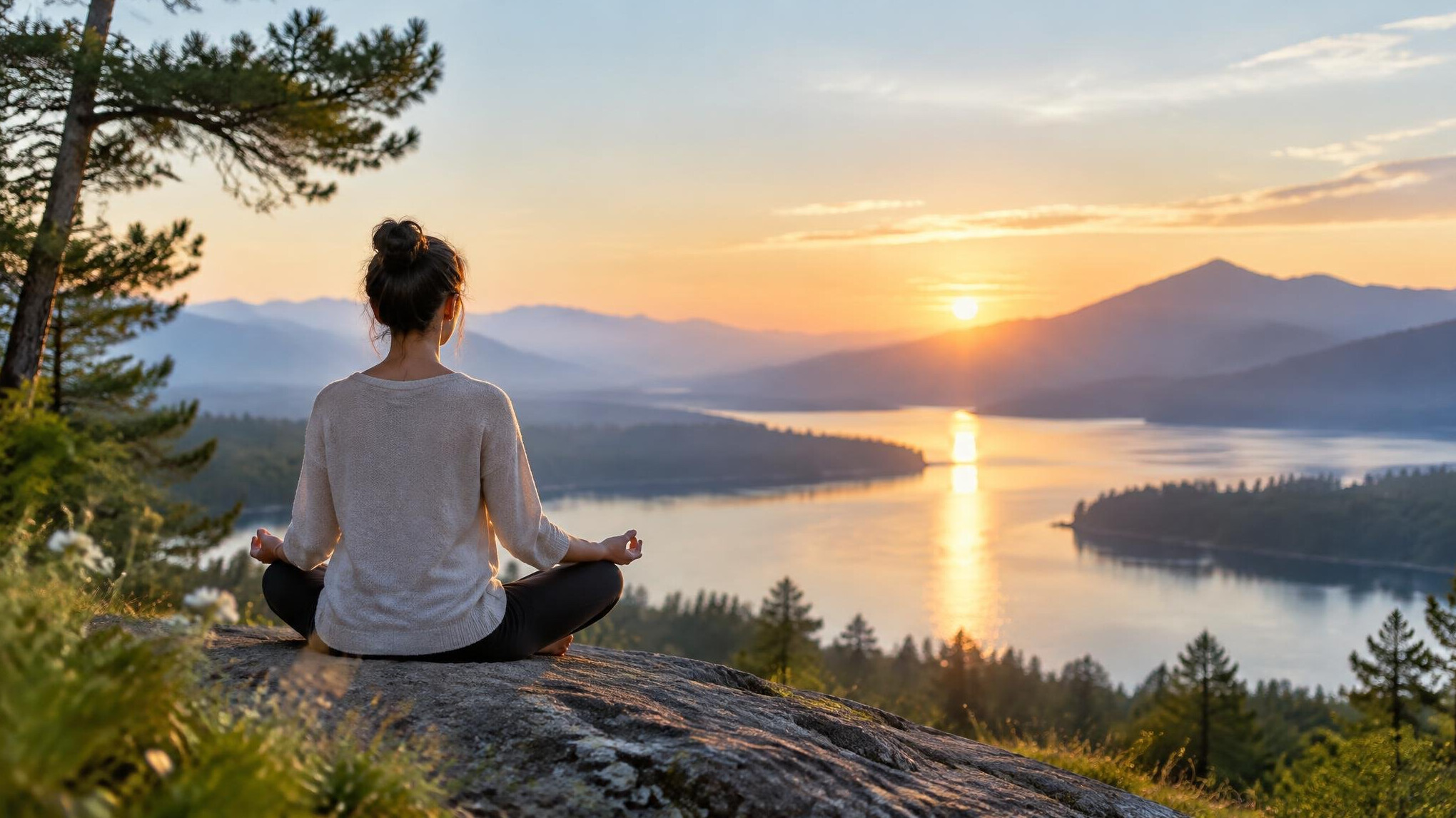 person meditating in nature