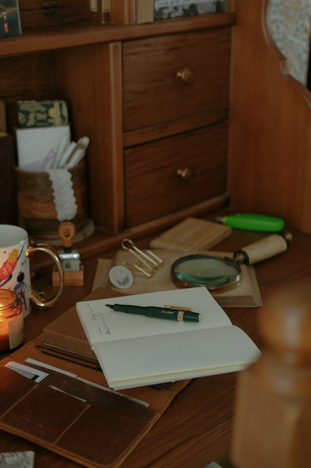 journal writing at desk