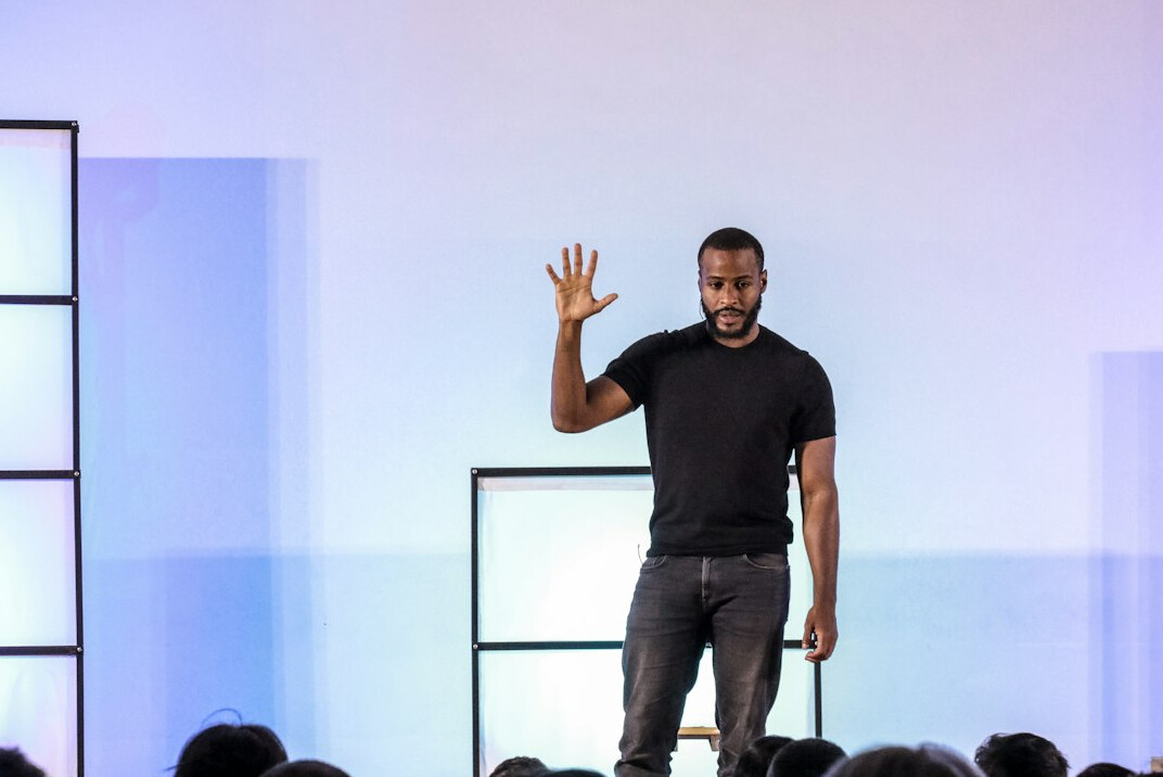 confident speaker engaging crowd